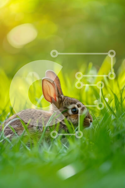 Σετ των 2 Intra Συλλεκτικό Ξύλινο Παζλ Plywood  4mm - Χαριτωμένο κουνέλι λαγουδάκι στο γρασίδι Σε Ξύλινο Κουτί - Διαστάσεις: 10x10 cm – 25 κομμάτια