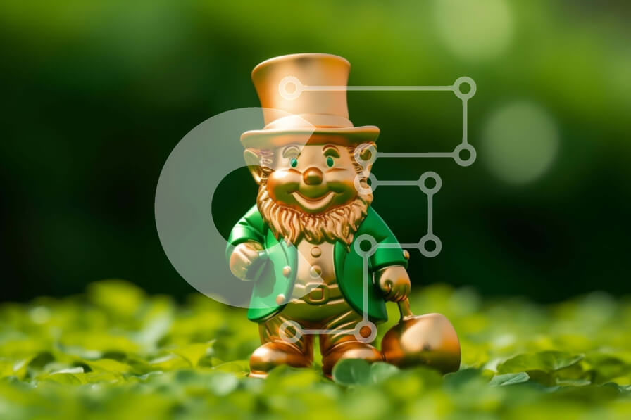 Intra Συλλεκτικό Ξύλινο Παζλ Plywood  4mm - Χρυσό ειδώλιο Leprechaun σε πράσινα φύλλα Σε Ξύλινο Κουτί - Διαστάσεις: 10x10 cm – 25 κομμάτια