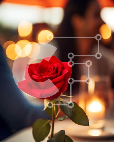 Intra Συλλεκτικό Ξύλινο Παζλ Plywood  4mm - Ρομαντικό κόκκινο τριαντάφυλλο σε ένα τραπέζι Σε Ξύλινο Κουτί - Διαστάσεις Puzzle: 10x10 cm – 25 κομμάτια