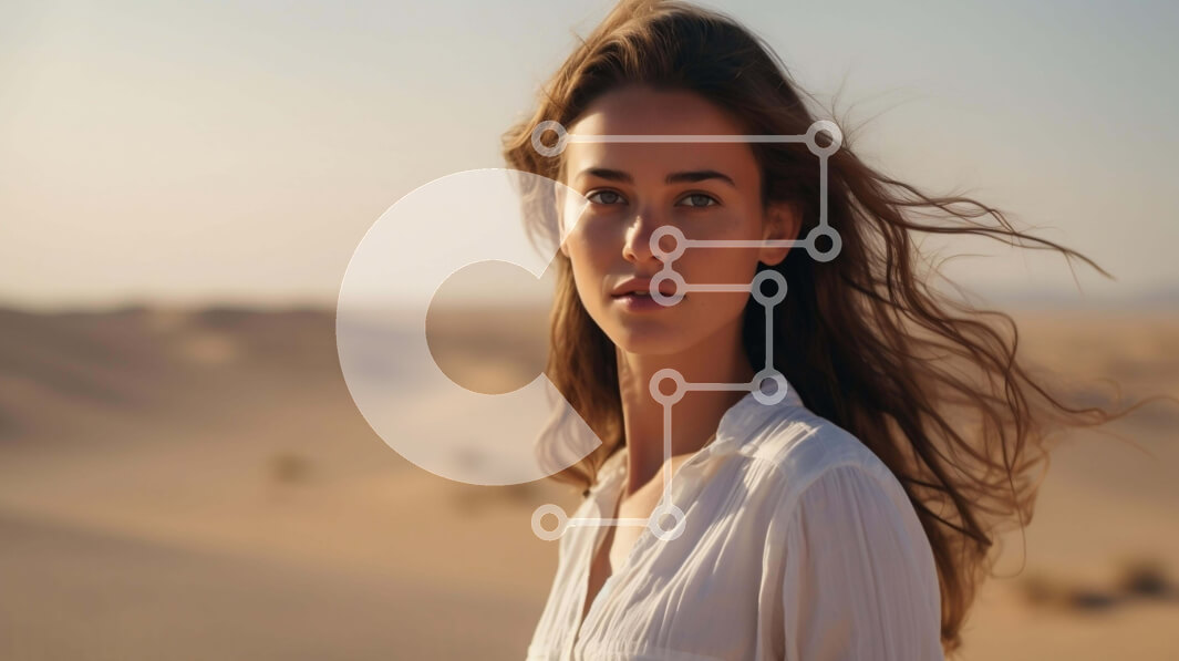 Intra Συλλεκτικό Ξύλινο Παζλ Plywood  4mm - Νεαρή γυναίκα που στέκεται στην έρημο με ρέοντα μαλλιά Σε Ξύλινο Κουτί - Διαστάσεις Puzzle: 10x10 cm – 25 κομμάτια