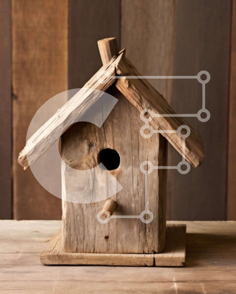 Intra Συλλεκτικό Ξύλινο Παζλ Plywood  4mm - Γοητευτική εικόνα ενός ξύλινου σπιτιού πουλιών σε ένα φυσικό περιβάλλον Σε Ξύλινο Κουτί - Διαστάσεις Puzzle: 10x10 cm – 25 κομμάτια