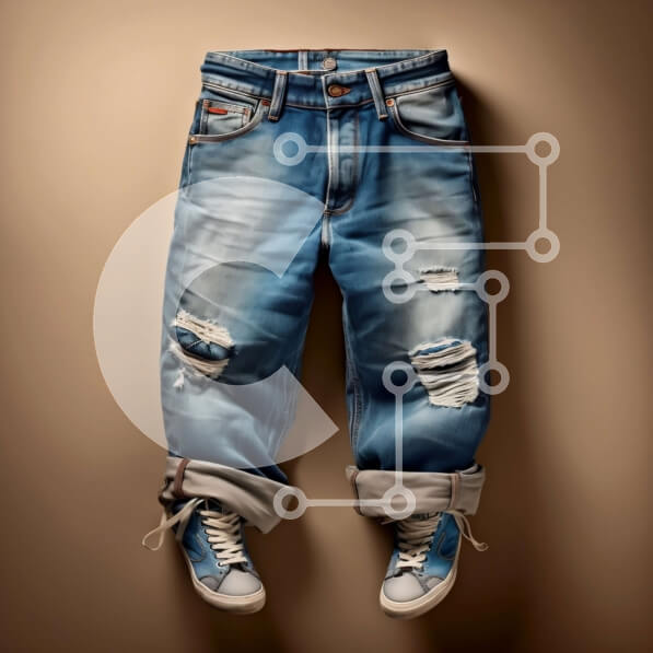 Σετ των 2 Intra Συλλεκτικό Ξύλινο Παζλ Plywood  4mm - Κομψή φωτογραφία με σκισμένα μπλε τζιν και λευκά αθλητικά παπούτσια σε μπεζ φόντο Σε Ξύλινο Κουτί - Διαστάσεις: 10x10 cm – 25 κομμάτια