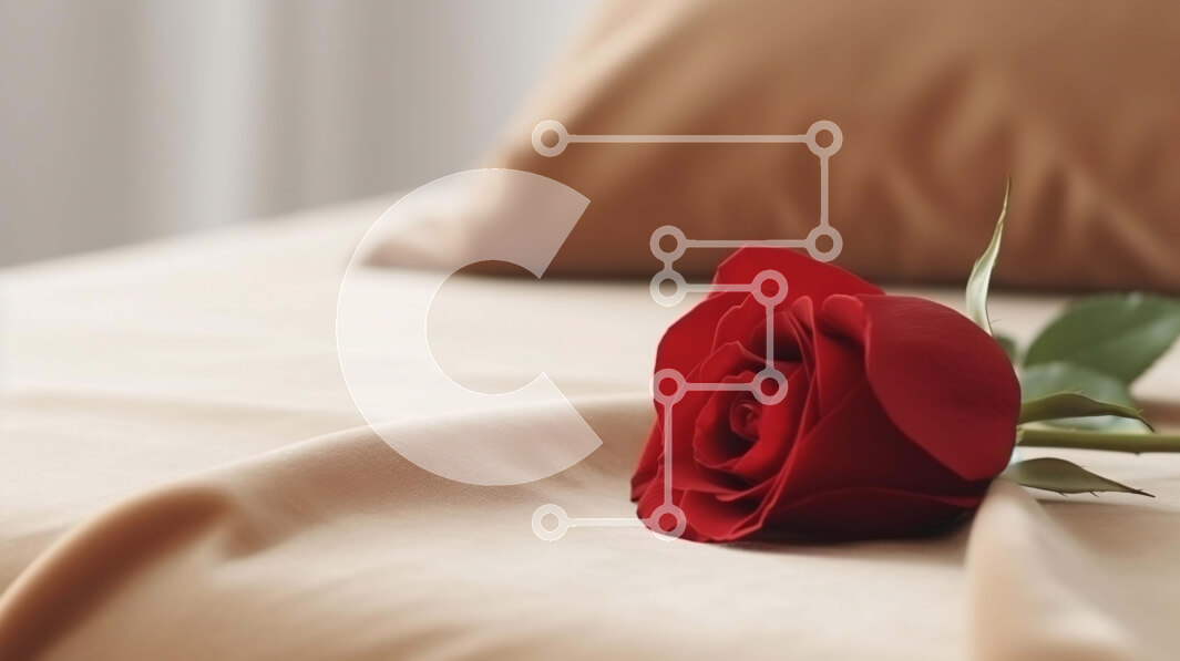 Intra Συλλεκτικό Ξύλινο Παζλ Plywood  4mm - Κόκκινο τριαντάφυλλο σε μπεζ κάλυμμα κρεβατιού Σε Ξύλινο Κουτί - Διαστάσεις Puzzle: 10x10 cm – 25 κομμάτια