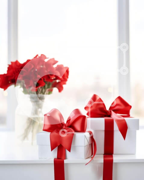 Intra Συλλεκτικό Ξύλινο Παζλ Plywood  4mm - Γιορτινά κουτιά δώρων με κόκκινους φιόγκους και λουλούδια Σε Ξύλινο Κουτί - Διαστάσεις Puzzle: 10x10 cm – 25 κομμάτια