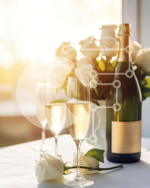 Intra Συλλεκτικό Ξύλινο Παζλ Plywood  4mm - Κομψή ρύθμιση σαμπάνιας και τριαντάφυλλων Σε Ξύλινο Κουτί - Διαστάσεις Puzzle: 10x10 cm – 25 κομμάτια