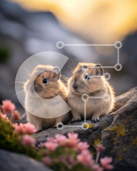 Σετ των 2 Intra Συλλεκτικό Ξύλινο Παζλ Plywood  4mm - Αξιολάτρευτη εικόνα δύο ζώων με ροζ λουλούδια Σε Ξύλινο Κουτί - Διαστάσεις: 10x10 cm – 25 κομμάτια