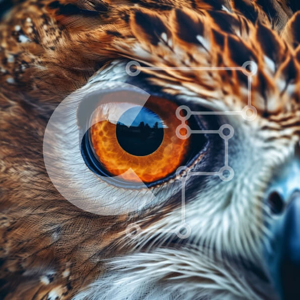 Intra Συλλεκτικό Ξύλινο Παζλ Plywood  4mm - Όμορφη κοντινή εικόνα του προσώπου μιας κουκουβάγιας με πορτοκαλί μάτια Σε Ξύλινο Κουτί - Διαστάσεις: 10x10 cm – 25 κομμάτια