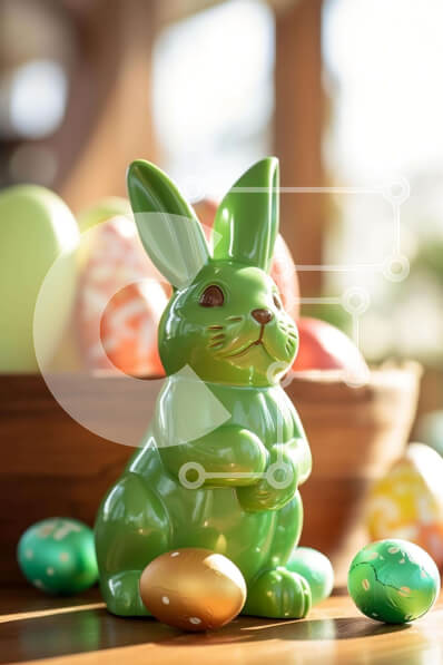 Intra Συλλεκτικό Ξύλινο Παζλ Plywood  4mm - Πολύχρωμα Πασχαλινά αυγά και ένα πράσινο ειδώλιο λαγουδάκι Σε Ξύλινο Κουτί - Διαστάσεις: 10x10 cm – 25 κομμάτια