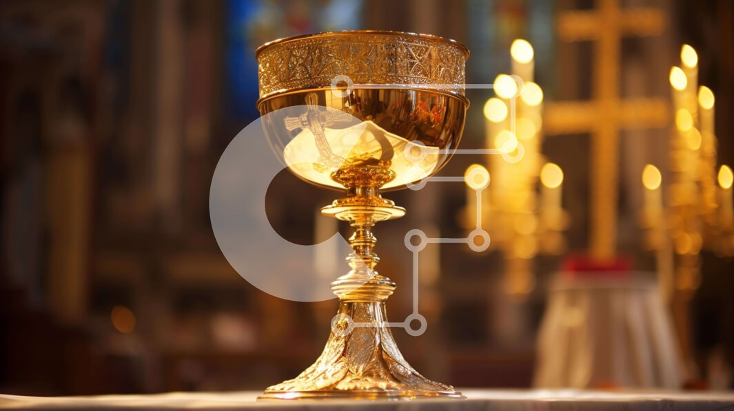 Intra Συλλεκτικό Ξύλινο Παζλ Plywood  4mm - Χρυσό Κύπελλο στο βωμό στην εκκλησία Σε Ξύλινο Κουτί - Διαστάσεις Puzzle: 10x10 cm – 25 κομμάτια