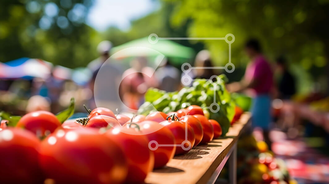 Σετ των 2 Intra Συλλεκτικό Ξύλινο Παζλ Plywood  4mm - Τραπέζι γεμάτο ντομάτες σε μια υπαίθρια αγορά αγροτών Σε Ξύλινο Κουτί - Διαστάσεις: 10x10 cm – 25 κομμάτια