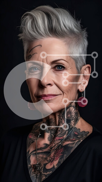 Intra Συλλεκτικό Ξύλινο Παζλ Plywood  4mm - Πορτρέτο σοβαρής ηλικιωμένης γυναίκας με γκρίζα μαλλιά και τατουάζ Σε Ξύλινο Κουτί - Διαστάσεις Puzzle: 10x10 cm – 25 κομμάτια