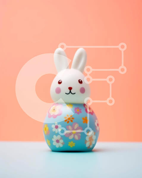 Intra Συλλεκτικό Ξύλινο Παζλ Plywood  4mm - Μικρό κεραμικό ειδώλιο λαγουδάκι με λουλουδάτα μοτίβα σε πορτοκαλί φόντο Σε Ξύλινο Κουτί - Διαστάσεις: 10x10 cm – 25 κομμάτια