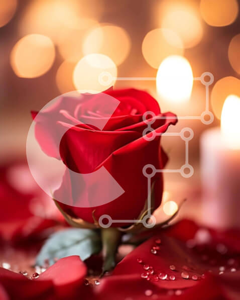 Intra Συλλεκτικό Ξύλινο Παζλ Plywood  4mm - Ρομαντικό κόκκινο τριαντάφυλλο με το φως των κεριών Σε Ξύλινο Κουτί - Διαστάσεις Puzzle: 10x10 cm – 25 κομμάτια