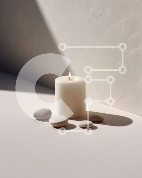 Intra Συλλεκτικό Ξύλινο Παζλ Plywood  4mm - Όμορφη εικόνα ενός λευκού κεριού με πέτρες σε μια επιφάνεια Σε Ξύλινο Κουτί - Διαστάσεις Puzzle: 10x10 cm – 25 κομμάτια