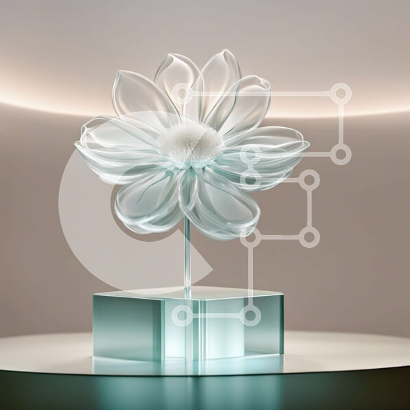 Intra Συλλεκτικό Ξύλινο Παζλ Plywood  4mm - Όμορφο γυάλινο γλυπτό ενός λευκού λουλουδιού σε διάφανη γυάλινη βάση Σε Ξύλινο Κουτί - Διαστάσεις: 10x10 cm – 25 κομμάτια