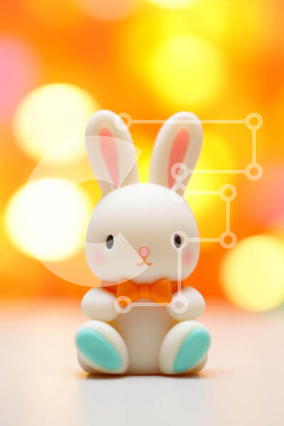 Intra Συλλεκτικό Ξύλινο Παζλ Plywood  4mm - Μικρό λευκό λαγουδάκι με πορτοκαλί παπιγιόν και πολύχρωμα φωτάκια Σε Ξύλινο Κουτί - Διαστάσεις: 10x10 cm – 25 κομμάτια