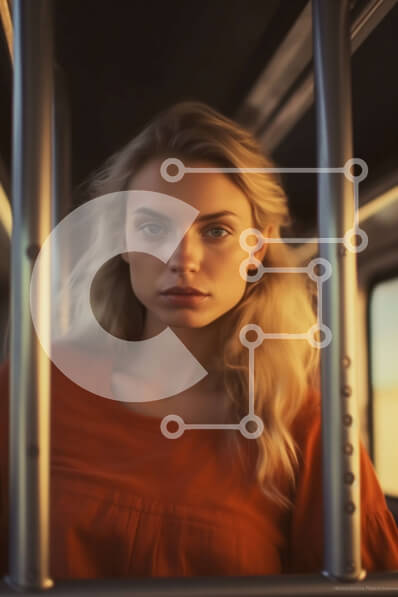 Intra Συλλεκτικό Ξύλινο Παζλ Plywood  4mm - Σοβαρή νεαρή ξανθιά γυναίκα στο τρένο Σε Ξύλινο Κουτί - Διαστάσεις Puzzle: 10x10 cm – 25 κομμάτια