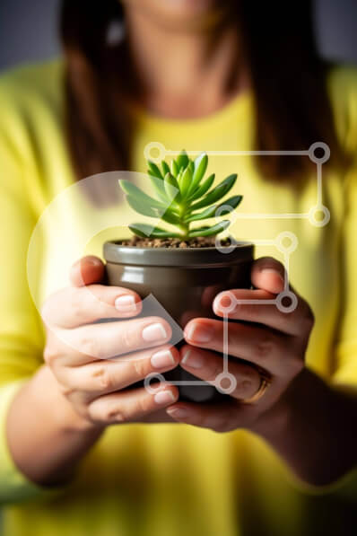 Σετ των 2 Intra Συλλεκτικό Ξύλινο Παζλ Plywood  4mm - Γυναίκα που κρατά μικρό φυτό σε γλάστρα Σε Ξύλινο Κουτί - Διαστάσεις: 10x10 cm – 25 κομμάτια