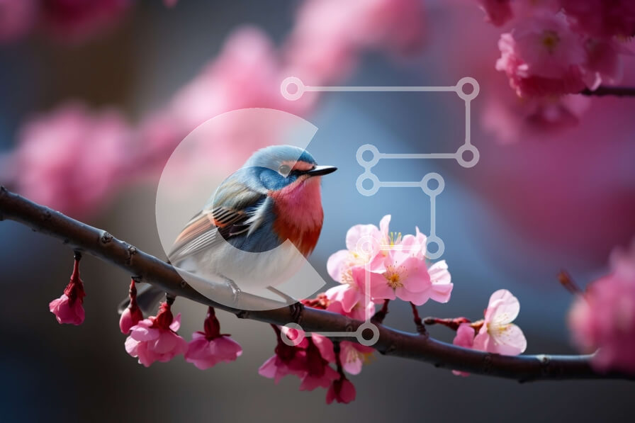 Intra Συλλεκτικό Ξύλινο Παζλ Plywood  4mm - Πολύχρωμο πουλί στην ανθισμένη κερασιά Σε Ξύλινο Κουτί - Διαστάσεις: 10x10 cm – 25 κομμάτια