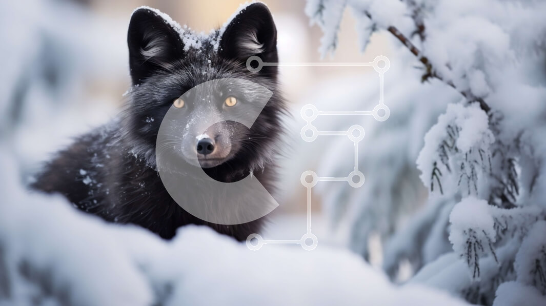 Intra Συλλεκτικό Ξύλινο Παζλ Plywood  4mm - Εκπληκτική εικόνα μιας μαύρης αλεπούς σε ένα χιονισμένο δάσος Σε Ξύλινο Κουτί - Διαστάσεις: 10x10 cm – 25 κομμάτια