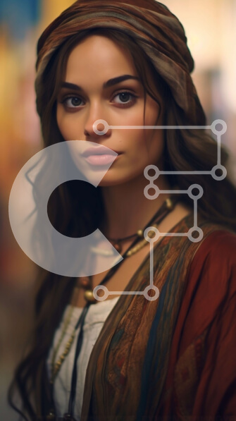 Intra Συλλεκτικό Ξύλινο Παζλ Plywood  4mm - Μοντέρνα γυναίκα με κόκκινο και καφέ ντύσιμο με κασκόλ και κολιέ Σε Ξύλινο Κουτί - Διαστάσεις Puzzle: 10x10 cm – 25 κομμάτια