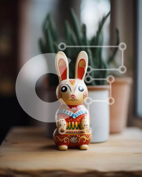 Intra Συλλεκτικό Ξύλινο Παζλ Plywood  4mm - Πολύχρωμο ειδώλιο λαγουδάκι σε ξύλινο τραπέζι Σε Ξύλινο Κουτί - Διαστάσεις Puzzle: 10x10 cm – 25 κομμάτια