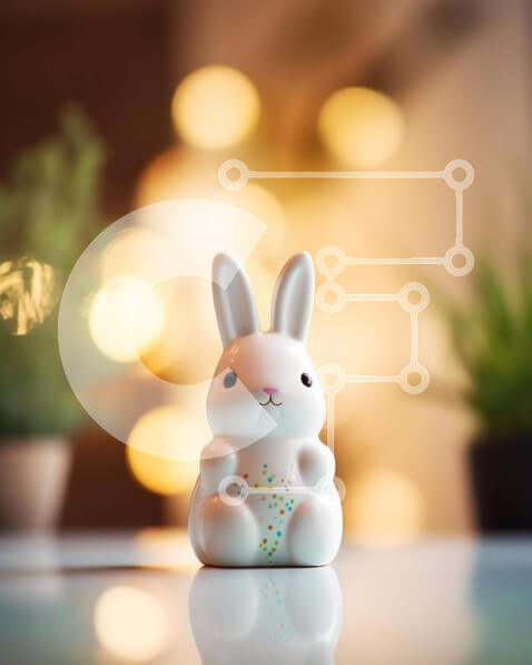 Intra Συλλεκτικό Ξύλινο Παζλ Plywood  4mm - Λευκό ειδώλιο λαγουδάκι με φυτά σε γλάστρες Σε Ξύλινο Κουτί - Διαστάσεις Puzzle: 10x10 cm – 25 κομμάτια