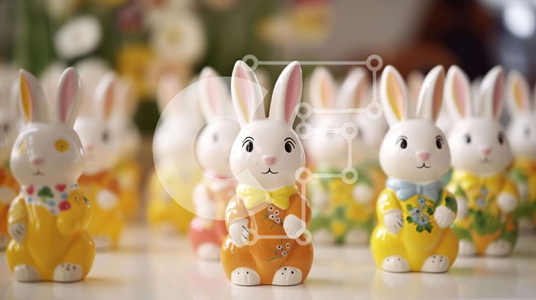 Intra Συλλεκτικό Ξύλινο Παζλ Plywood  4mm - Πολύχρωμα κεραμικά ειδώλια λαγουδάκι για πασχαλινή διακόσμηση Σε Ξύλινο Κουτί - Διαστάσεις Puzzle: 10x10 cm – 25 κομμάτια