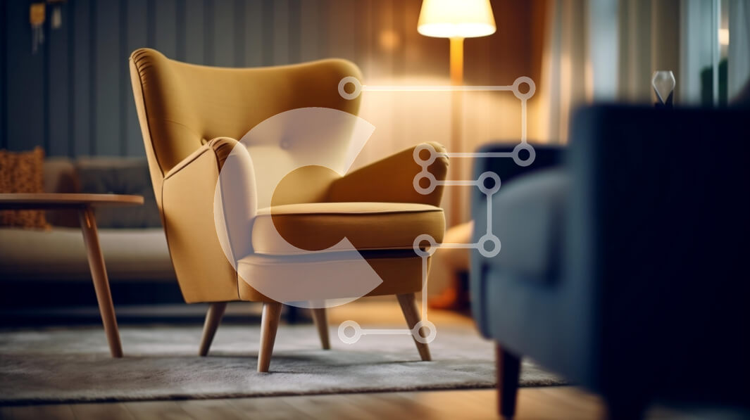 Intra Συλλεκτικό Ξύλινο Παζλ Plywood  4mm - Κομψή κίτρινη πολυθρόνα και φωτιστικό σε ένα άνετο σαλόνι Σε Ξύλινο Κουτί - Διαστάσεις Puzzle: 10x10 cm – 25 κομμάτια