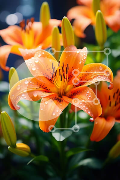 Σετ των 2 Intra Συλλεκτικό Ξύλινο Παζλ Plywood  4mm - Πορτοκαλί κρίνοι με σταγονίδια νερού Σε Ξύλινο Κουτί - Διαστάσεις: 10x10 cm – 25 κομμάτια