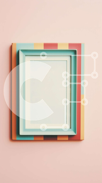 Intra Συλλεκτικό Ξύλινο Παζλ Plywood  4mm - Κενό πλαίσιο σε ροζ τοίχο με πολύχρωμες ρίγες Σε Ξύλινο Κουτί - Διαστάσεις Puzzle: 10x10 cm – 25 κομμάτια