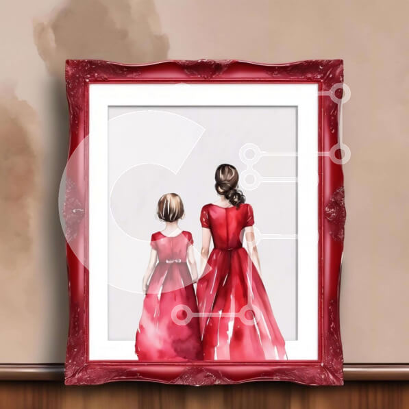 Intra Συλλεκτικό Ξύλινο Παζλ Plywood  4mm - Ακουαρέλα δύο γυναικών με κόκκινα φορέματα Σε Ξύλινο Κουτί - Διαστάσεις Puzzle: 10x10 cm – 25 κομμάτια