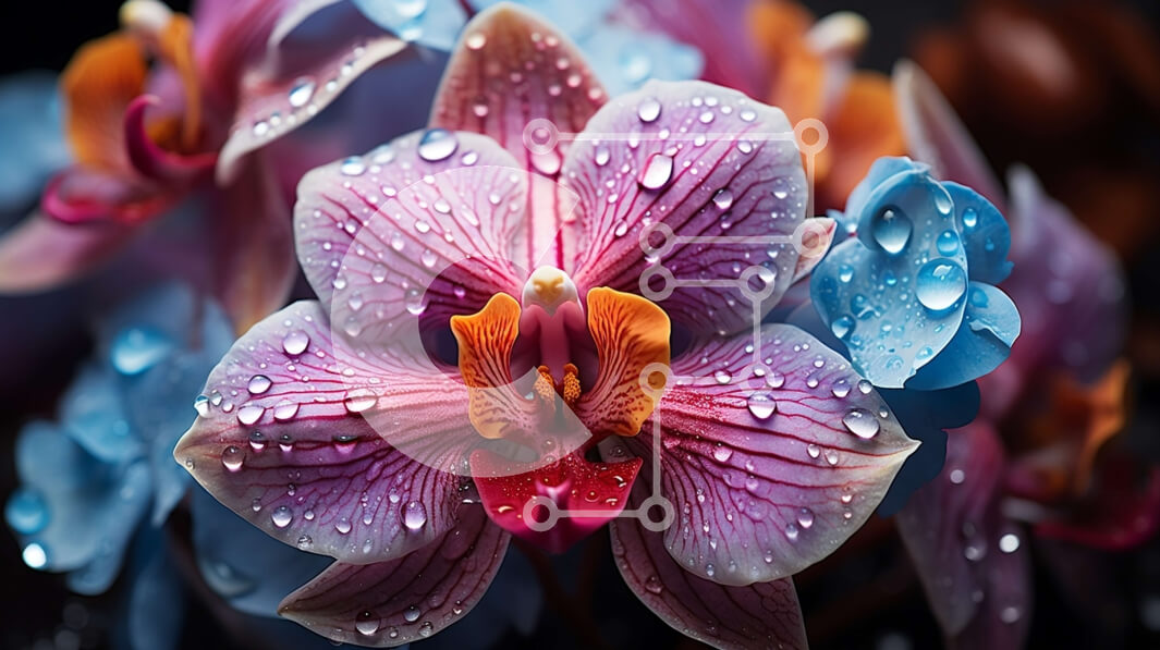 Intra Συλλεκτικό Ξύλινο Παζλ Plywood  4mm - Εκπληκτική εικόνα μιας πολύχρωμης ορχιδέας με σταγονίδια νερού Σε Ξύλινο Κουτί - Διαστάσεις: 10x10 cm – 25 κομμάτια