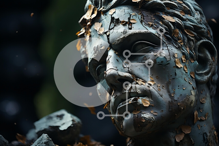 Intra Συλλεκτικό Ξύλινο Παζλ Plywood  4mm - Σκουριασμένο άγαλμα του ανθρώπου σε βιομηχανικό περιβάλλον Σε Ξύλινο Κουτί - Διαστάσεις Puzzle: 10x10 cm – 25 κομμάτια