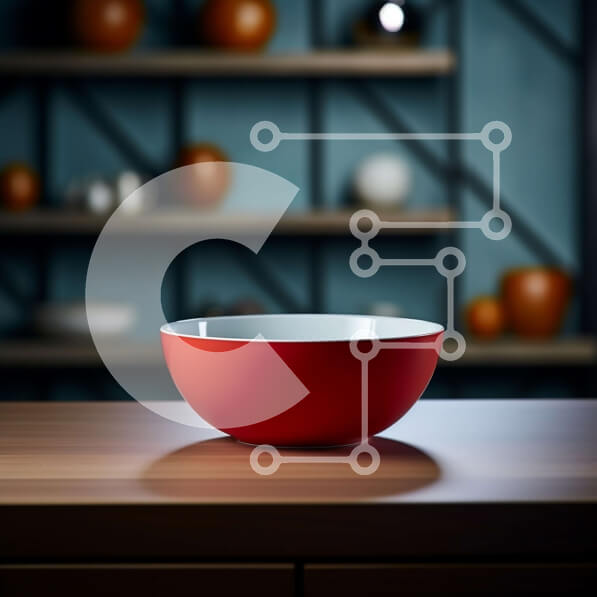 Intra Συλλεκτικό Ξύλινο Παζλ Plywood  4mm - Κόκκινο μπολ σε ξύλινο τραπέζι με ράφι αντικειμένων Σε Ξύλινο Κουτί - Διαστάσεις Puzzle: 10x10 cm – 25 κομμάτια