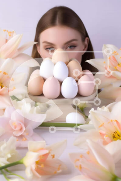 Σετ των 2 Intra Συλλεκτικό Ξύλινο Παζλ Plywood  4mm - Γυναίκα με λευκά και καφέ αυγά και κρίνους Σε Ξύλινο Κουτί - Διαστάσεις: 10x10 cm – 25 κομμάτια