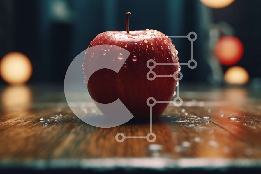 Σετ των 2 Intra Συλλεκτικό Ξύλινο Παζλ Plywood  4mm - Φρέσκο ​​και ζουμερό μήλο με σταγονίδια νερού σε ένα ξύλινο τραπέζι Σε Ξύλινο Κουτί - Διαστάσεις: 10x10 cm – 25 κομμάτια