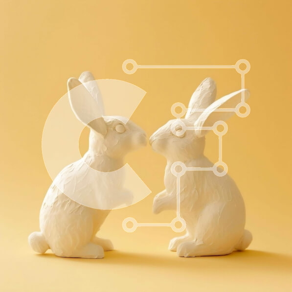 Intra Συλλεκτικό Ξύλινο Παζλ Plywood  4mm - Δύο λευκά ειδώλια κουνελιών σε κίτρινο φόντο Σε Ξύλινο Κουτί - Διαστάσεις: 10x10 cm – 25 κομμάτια