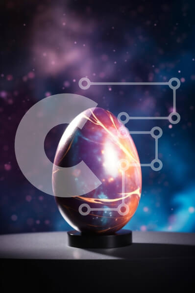 Intra Συλλεκτικό Ξύλινο Παζλ Plywood  4mm - Πολύχρωμο στροβιλισμένο αντικείμενο σε σχήμα αυγού σε μαύρο τραπέζι με αστέρια Σε Ξύλινο Κουτί - Διαστάσεις: 10x10 cm – 25 κομμάτια