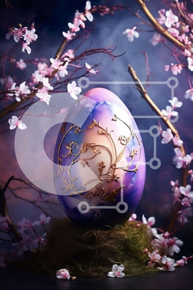 Intra Συλλεκτικό Ξύλινο Παζλ Plywood  4mm - Πασχαλινό αυγό που περιβάλλεται από ροζ άνθη σε ένα σκοτεινό δάσος Σε Ξύλινο Κουτί - Διαστάσεις Puzzle: 10x10 cm – 25 κομμάτια