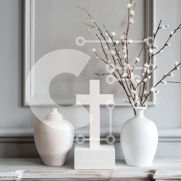 Intra Συλλεκτικό Ξύλινο Παζλ Plywood  4mm - Θρησκευτικός Σταυρός και Βάζα στον Μανδύα Σε Ξύλινο Κουτί - Διαστάσεις Puzzle: 10x10 cm – 25 κομμάτια