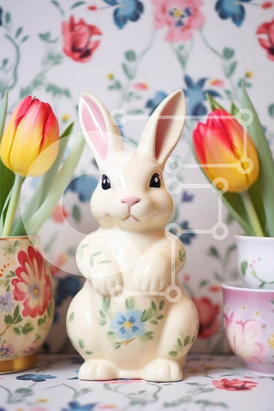 Intra Συλλεκτικό Ξύλινο Παζλ Plywood  4mm - Ειδώλιο λαγουδάκι του Πάσχα και πολύχρωμα επιτραπέζια σκεύη Σε Ξύλινο Κουτί - Διαστάσεις: 10x10 cm – 25 κομμάτια