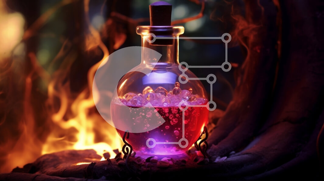 Intra Συλλεκτικό Ξύλινο Παζλ Plywood  4mm - Μαγευτική εικόνα ενός λαμπερού κόκκινου μπουκαλιού υγρού σε ένα σκοτεινό δάσος Σε Ξύλινο Κουτί - Διαστάσεις: 10x10 cm – 25 κομμάτια