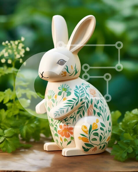 Intra Συλλεκτικό Ξύλινο Παζλ Plywood  4mm - Λευκό ειδώλιο λαγουδάκι σε πράσινα φυτά Σε Ξύλινο Κουτί - Διαστάσεις Puzzle: 10x10 cm – 25 κομμάτια