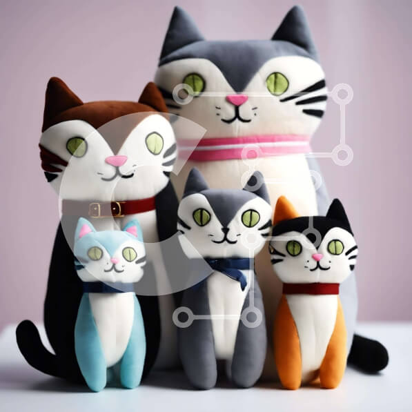 Intra Συλλεκτικό Ξύλινο Παζλ Plywood  4mm - Ομάδα γεμιστών γατών που φοράνε περιλαίμια Σε Ξύλινο Κουτί - Διαστάσεις: 10x10 cm – 25 κομμάτια