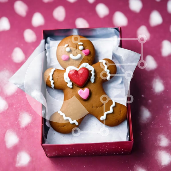 Intra Συλλεκτικό Ξύλινο Παζλ Plywood  4mm - Διακοσμημένος άνδρας από μελόψωμο σε ανοιχτό κουτί με κόκκινες και λευκές καρδιές Σε Ξύλινο Κουτί - Διαστάσεις: 10x10 cm – 25 κομμάτια