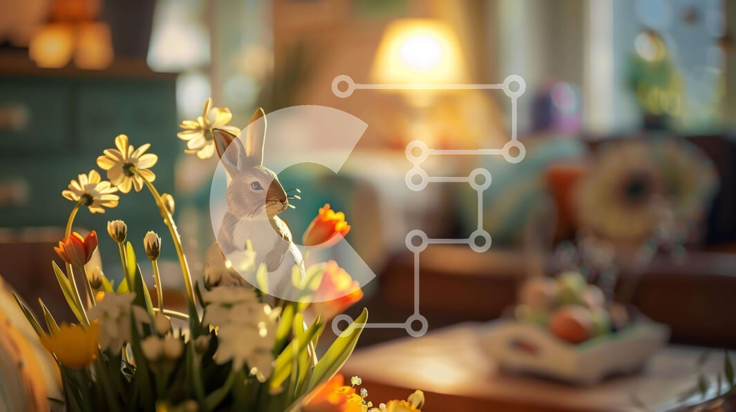 Intra Συλλεκτικό Ξύλινο Παζλ Plywood  4mm - Ειδώλιο λαγουδάκι του Πάσχα και λουλούδια στο σαλόνι Σε Ξύλινο Κουτί - Διαστάσεις Puzzle: 10x10 cm – 25 κομμάτια