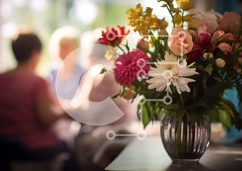 Intra Συλλεκτικό Ξύλινο Παζλ Plywood  4mm - Πολύχρωμα λουλούδια σε γυάλινο βάζο στο τραπέζι Σε Ξύλινο Κουτί - Διαστάσεις Puzzle: 10x10 cm – 25 κομμάτια