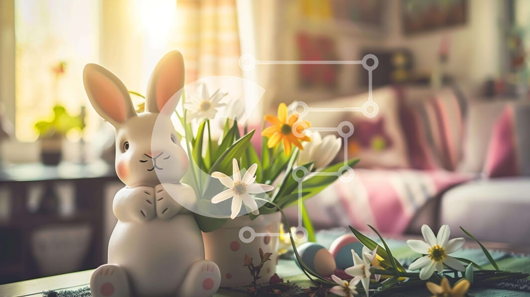 Intra Συλλεκτικό Ξύλινο Παζλ Plywood  4mm - Ειδώλιο λαγουδάκι του Πάσχα σε τραπέζι με θέμα το Πάσχα με λουλούδια και αυγά Σε Ξύλινο Κουτί - Διαστάσεις: 10x10 cm – 25 κομμάτια