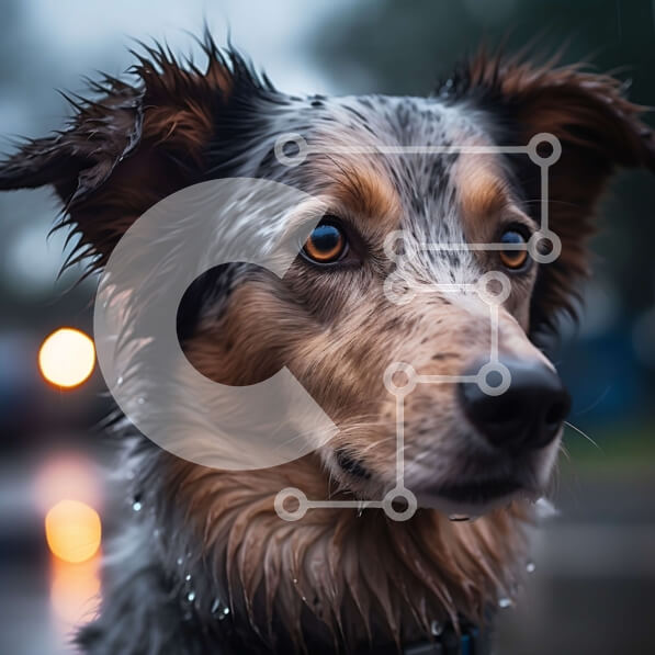 Intra Συλλεκτικό Ξύλινο Παζλ Plywood  4mm - Ανησυχημένος σκύλος που στέκεται στη βροχή σε έναν βρεγμένο δρόμο Σε Ξύλινο Κουτί - Διαστάσεις: 10x10 cm – 25 κομμάτια